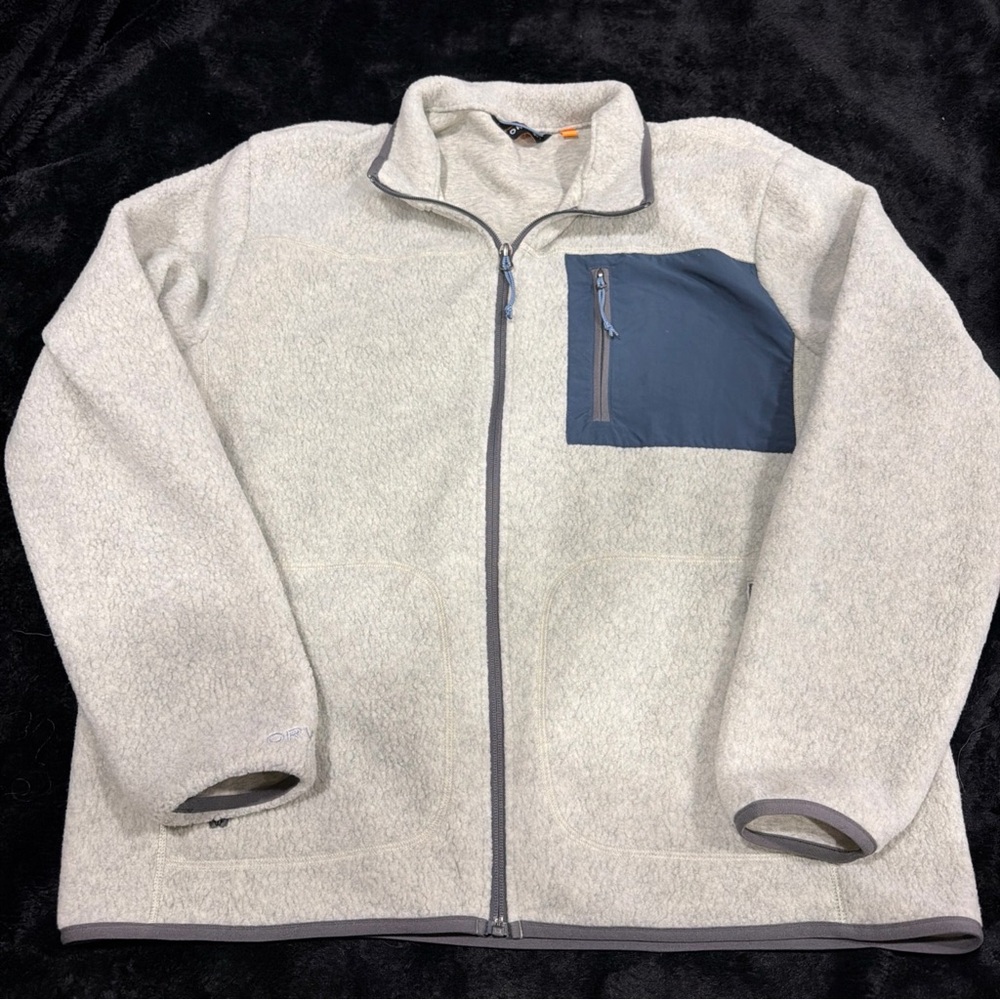Orvis Men's Cream and Gray Zip-Up Sweater